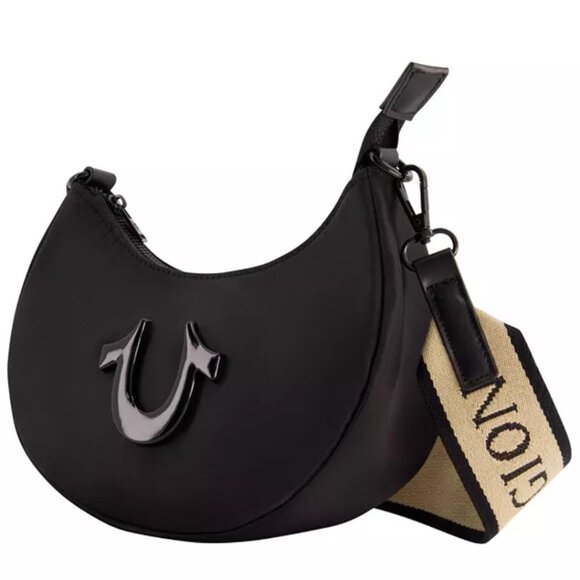 True Religion Black Nylon Crossbody Bag with Tan Strap and PU coin purse - Picture 10 of 10